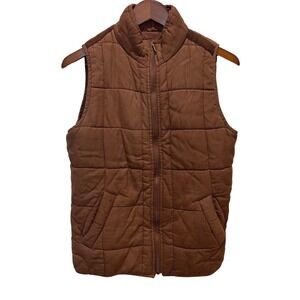 Thread‎ & Supply Quilted Puffer Vest Brown Mock Neck Zip Pockets Women Size 8